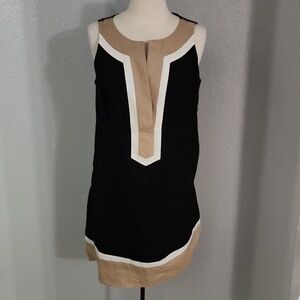 Michael Kors Colorblock Black and Cream  V-neck Dress Size 10 100% Cotton